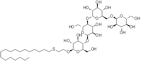 2-(Octadecylthio)ethyl O-alpha-D-glucopyranosyl-(1→6)-O-alpha-D-glucopyranosyl-(1→4)-O-alpha-D-glucopyranosyl-(1→4)-beta-D-glucopyranoside molecular structure (CAS 90215-01-3)