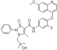 N-[3-Fluoro-4-[(7-methoxyquinolin-4-yl)oxy]phenyl]-1-(2-hydroxy-2-methylpropyl)-5-methyl-3-oxo-2-phenyl-2,3-dihydro-1H-pyrazole-4-carboxamide molecular structure (CAS 913376-84-8)