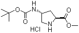 structure of CAS# 913742-54-8, (2S,4R)-4-Boc-Aminopyrrolidine-2-carboxylic acid methyl ester hydrochloride