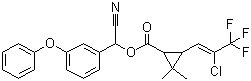 structure of CAS# 91465-08-6, Cyhalothrin;Cyano-3-phenoxybenzyl (1S+1R)-cis-3-(z-2-chloro-3,3,3-trifluoroprop-1-enyl)-2,2-dimethyl cyclopropanecarboxylate; Icon; Karate C50; Lambda cyhalothrin; Ninja 10WP; PP321