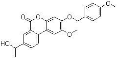 结构式 CAS# 914913-88-5, Palomid 529; 8-(1-羟基乙基)-2-甲氧基-3-[(4-甲氧基苯基)甲氧基]-6H-二苯并[b,d]吡喃-6-酮