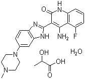 structure of CAS# 915769-50-5, Dovitinib;4-Amino-5-fluoro-3-[6-(4-methyl-1-piperazinyl)-1H-benzimidazol-2-yl]-2(1H)-quinolinone 2-hydroxypropanoate hydrate (1:1:1)