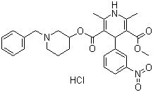 structure of CAS# 91599-74-5, Benidipine hydrochloride;(R,R)-(+/-)-2,6-Dimethyl-4-(3-nitrophenyl)-1,4-Dihydro-3,5-pyridine-dicarboxylic acid methyl-1-benzyl-3-piperidyl-ester hydrochloride