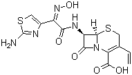结构式 CAS# 91832-40-5, 头孢地尼; (6R,7R)-7-[(Z)-2-(2-氨基-4-噻唑基)-2-羟基亚胺基乙酰氨基]-8-氧代-3-乙烯基-5-硫杂-1-氮杂双环[4.2.0]辛-2-烯-2-羧酸