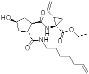 (1R,2S)-2-Ethenyl-1-[[[(1R,2R,4R)-2-[(6-hepten-1-ylamino)carbonyl]-4-hydroxycyclopentyl]carbonyl]amino]cyclopropanecarboxylic acid ethyl ester molecular structure (CAS 923604-77-7)