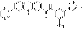 structure of CAS# 926037-48-1, Radotinib;4-Methyl-N-[3-(4-methylimidazol-1-yl)-5-trifluoromethylphenyl]-3-(4-(pyrazin-2-yl)pyrimidin-2-ylamino)benzamide