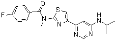 结构式 CAS# 932737-65-0, 4-氟-N-[4-[6-(异丙基氨基)嘧啶-4-基]-1,3-噻唑-2-基]-N-甲基苯甲酰胺