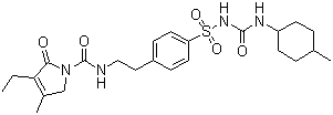 structure of CAS# 93479-97-1, Glimepiride;1-[[p-[2-(3-Ethyl-4-methyl-2-oxo-3-pyrroline-1-carboxamido)ethyl]phenyl]sulfonyl]-3-(trans-4-methylcyclohexyl)urea; Amary