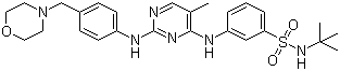 结构式 CAS# 936091-15-5, N-叔丁基-3-(5-甲基-2-(4-(吗啉甲基)苯基氨基)嘧啶-4-基氨基)苯磺酰胺