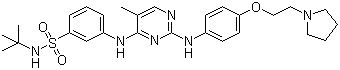 结构式 CAS# 936091-26-8, TG 101348; N-(1,1-二甲基乙基)-3-[[5-甲基-2-[[4-[2-(1-吡咯烷基)乙氧基]苯基]氨基]-4-嘧啶基]氨基]苯磺酰胺