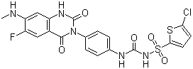 structure of CAS# 936500-94-6, 5-Chloro-N-[[[4-[6-fluoro-1,4-dihydro-7-(methylamino)-2,4-dioxo-3(2H)-quinazolinyl]phenyl]amino]carbonyl]-2-thiophenesulfonamide