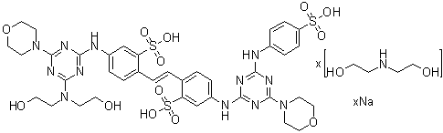 2-[2-[4-[[4-[Bis(2-hydroxyethyl)amino]-6-(4-morpholinyl)-1,3,5-triazin-2-yl]amino]-2-sulfophenyl]ethenyl]-5-[[4-(4-morpholinyl)-6-[(4-sulfophenyl)amino]-1,3,5-triazin-2-yl]amino]-benzenesulfonic acid sodium salt compd. with 2,2'-iminobis[ethanol] molecular structure (CAS 93804-40-1)