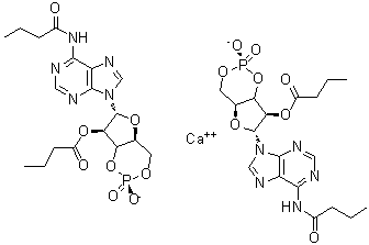 N-(1-Oxobutyl)adenosine cyclic 3',5'-(hydrogen phosphate) 2'-butanoate calcium salt (2:1) molecular structure (CAS 938448-87-4)
