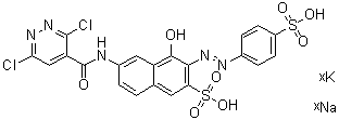6-[[(3,6-Dichloro-4-pyridazinyl)carbonyl]amino]-4-hydroxy-3-[(4-sulfophenyl)azo]-2-naphthalenesulfonic acid potassium sodium salt molecular structure (CAS 94021-12-2)