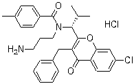 结构式 CAS# 940929-33-9, SB 743921; N-(3-氨基丙基)-N-[(1R)-1-[7-氯-4-氧代-3-(苯基甲基)-4H-1-苯并吡喃-2-基]-2-甲基丙基]-4-甲基苯甲酰胺盐酸盐