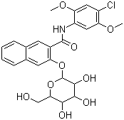 结构式 CAS# 94123-05-4, 2-(beta-D-半乳糖苷氧基)萘-3-甲酰 2,5-二甲氧基-4-氯苯胺