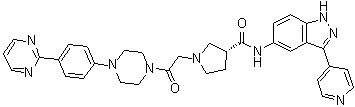 (3R)-1-[2-Oxo-2-[4-[4-(2-pyrimidinyl)phenyl]-1-piperazinyl]ethyl]-N-[3-(4-pyridinyl)-1H-indazol-5-yl]-3-pyrrolidinecarboxamide molecular structure (CAS 942183-80-4)