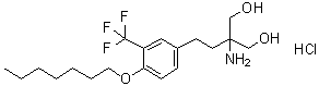 structure of CAS# 942398-84-7, Amiselimod hydrochloride;2-Amino-2-[2-(4-heptyloxy-3-trifluoromethylphenyl)ethyl]propane-1,3-diol hydrochloride; MT 1303
