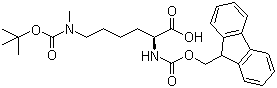 structure of CAS# 951695-85-5, N'-[(1,1-Dimethylethoxy)carbonyl]-N-[(9H-fluoren-9-ylmethoxy)carbonyl]-N'-methyl-L-lysine