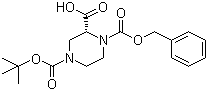 结构式 CAS# 954388-33-1, (R)-4-叔丁氧羰基-1-(苄氧羰基)哌嗪-2-羧酸
