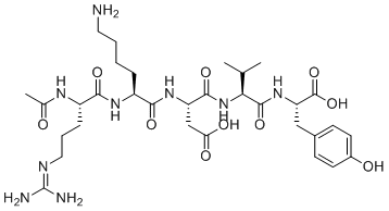 structure of CAS# 97530-32-0, N2-acetyl-L-arginyl-L-lysyl-L-alpha-aspartyl-L-valyl-L-tyrosine;(3S)-3-[[(2S)-2-[[(2S)-2-acetamido-5-(diaminomethylideneamino)pentanoyl]amino]-6-aminohexanoyl]amino]-4-[[(2S)-1-[[(1S)-1-carboxy-2-(4-hydroxyphenyl)ethyl]amino]-3-methyl-1-oxobutan-2-yl]amino]-4-oxobutanoic acid