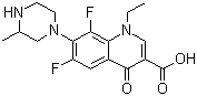 结构式 CAS# 98079-51-7, 洛美沙星; (+/-)-1-乙基-6,8-二氟-1,4-二氢-7-(3-甲基-1-哌嗪基)-4-氧-喹啉-3-羧酸