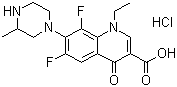 结构式 CAS# 98079-52-8, 盐酸洛美沙星; (+/-)-1-乙基-6,8-二氟-1,4-二氢-7-(3-甲基-1-哌嗪基)-4-氧-喹啉-3-羧酸盐酸盐