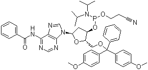 5'-O-(4,4'-Dimethoxytrityl)-N6-benzoyl-2'-deoxyadenosine-3'-(2-cyanoethyl-N,N-diisopropyl)phosphoramidite molecular structure (CAS 98796-53-3)