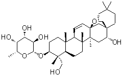 (3beta,4alpha,16alpha)-13,28-Epoxy-16,23-dihydroxyolean-11-en-3-yl 6-deoxy-beta-D-galactopyranoside molecular structure (CAS 99365-23-8)